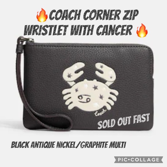 Coach Corner Zip Wristlet with Cancer βοΈ New - Picture 2 of 7